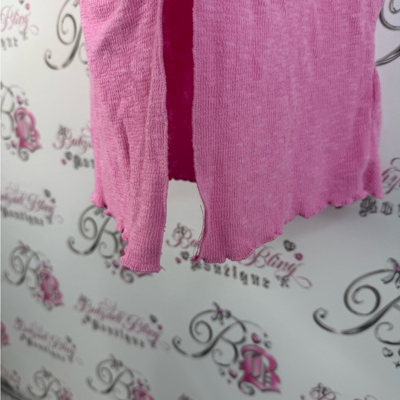 Ecote shirt ruffle trim style pink Vneck fairy hem Fuchsia Sleeveless Blouse - Picture 5 of 12